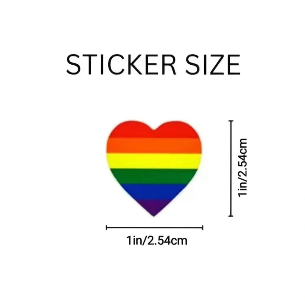 500 Pcs/Roll Rainbow Pride Stickers,1x1in LGBT Rainbow Color Heart Shaped Rolls